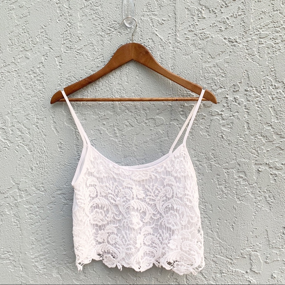 LA Hearts White Crochet Cami Crop Top Size M